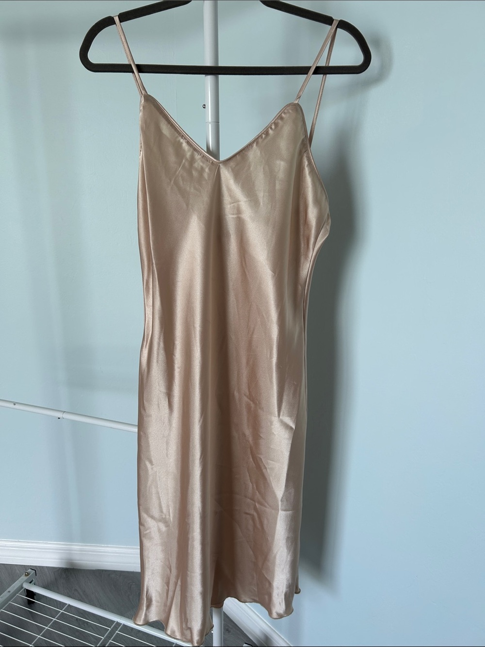 bebe Satin Slip Dress in Champagne Gold